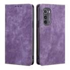 For Motorola Edge 2022 RFID Anti-theft Brush Magnetic Leather Phone Case(Purple) - 1