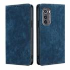 For Motorola Edge 2022 RFID Anti-theft Brush Magnetic Leather Phone Case(Blue) - 1