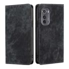 For Motorola Edge 2022 RFID Anti-theft Brush Magnetic Leather Phone Case(Black) - 1