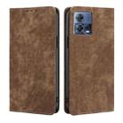 For Motorola Edge S30 Pro 5G/Edge 30 Fusion RFID Anti-theft Brush Magnetic Leather Phone Case(Brown) - 1