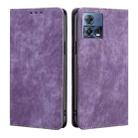 For Motorola Edge S30 Pro 5G/Edge 30 Fusion RFID Anti-theft Brush Magnetic Leather Phone Case(Purple) - 1