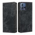 For Motorola Edge S30 Pro 5G/Edge 30 Fusion RFID Anti-theft Brush Magnetic Leather Phone Case(Black) - 1