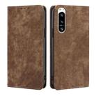 For Sony Xperia 5 IV RFID Anti-theft Brush Magnetic Leather Phone Case(Brown) - 1