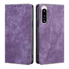 For Sony Xperia 5 IV RFID Anti-theft Brush Magnetic Leather Phone Case(Purple) - 1