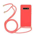 For Galaxy S10 Wheat Straw Material + TPU Protective Case with Lanyard(Red) - 1