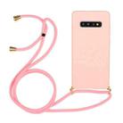 For Galaxy S10 Plus Wheat Straw Material + TPU Protective Case with Lanyard(Pink) - 1