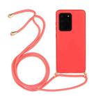 For Galaxy S20 Ultra Wheat Straw Material + TPU Protective Case with Lanyard(Red) - 1