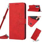 For Tecno Camon 19 Skin Feel Heart Pattern Leather Phone Case with Lanyard(Red) - 1