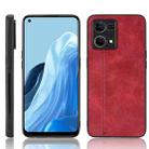 For OPPO Reno7 4G Sewing Cow Pattern Skin PC + PU + TPU Case(Red) - 1