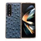 For Samsung Galaxy Z Fold4 5G Genuine Leather Ostrich Texture Nano Plating Phone Case(Blue) - 1