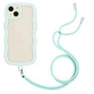 For iPhone 14 Lanyard Candy Color Wave TPU Clear PC Phone Case(Green) - 1