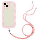 For iPhone 14 Lanyard Candy Color Wave TPU Clear PC Phone Case(Pink) - 1