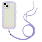 For iPhone 14 Plus  Lanyard Candy Color Wave TPU Clear PC Phone Case(Purple) - 1