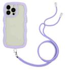 For iPhone 14 Pro Lanyard Candy Color Wave TPU Clear PC Phone Case(Purple) - 1