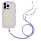 For iPhone 14 Pro Max Lanyard Candy Color Wave TPU Clear PC Phone Case(Purple) - 1