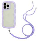 For iPhone 15 Pro Max Lanyard Candy Color Wave TPU Clear PC Phone Case(Purple) - 1