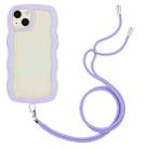 For iPhone 15 Plus Lanyard Candy Color Wave TPU Clear PC Phone Case(Purple) - 1
