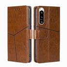 For Sony Xperia 5 IV Geometric Stitching Leather Phone Case(Light Brown) - 1