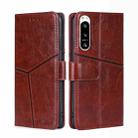 For Sony Xperia 5 IV Geometric Stitching Leather Phone Case(Dark Brown) - 1