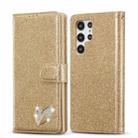 For Samsung Galaxy S22 Ultra 5G Glitter Powder Love Leather Phone Case(Gold) - 1