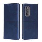 For Motorola Edge 2022 Cow Texture Magnetic Horizontal Flip Leather Phone Case(Blue) - 1