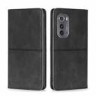 For Motorola Edge 2022 Cow Texture Magnetic Horizontal Flip Leather Phone Case(Black) - 1