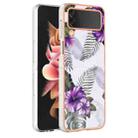 For Samsung Galaxy Z Flip4 Electroplating IMD TPU Phone Case with Ring(Purple Flower) - 1