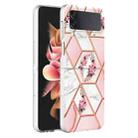 For Samsung Galaxy Z Flip4 Electroplating Marble Flower Pattern TPU Phone Case(Pink Flower) - 1