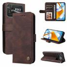 For Xiaomi Poco C40 Skin Feel Life Tree Metal Button Leather Phone Case(Brown) - 1