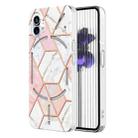 For Nothing Phone 1 Electroplating IMD Splicing Marble TPU Phone Case(Pink White) - 1