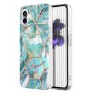 For Nothing Phone 1 Electroplating IMD Splicing Marble TPU Phone Case(Blue) - 1
