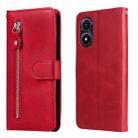 For vivo Y02s Calf Texture Zipper Leather Phone Case(Red) - 1