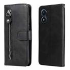 For vivo Y02s Calf Texture Zipper Leather Phone Case(Black) - 1