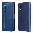 For vivo Y02s Calf Texture Zipper Leather Phone Case(Blue) - 1