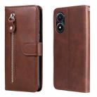 For vivo Y02s Calf Texture Zipper Leather Phone Case(Brown) - 1