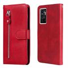 For vivo Y75 4G / S10e Calf Texture Zipper Leather Phone Case(Red) - 1