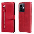 For vivo Y77 5G Calf Texture Zipper Leather Phone Case(Red) - 1