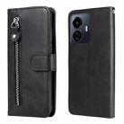 For vivo Y77 5G Calf Texture Zipper Leather Phone Case(Black) - 1