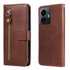 For vivo Y77 5G Calf Texture Zipper Leather Phone Case(Brown) - 1