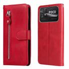 For Xiaomi Poco C40 Calf Texture Zipper Leather Phone Case(Red) - 1