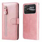 For Xiaomi Poco C40 Calf Texture Zipper Leather Phone Case(Rose Gold) - 1