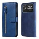 For Xiaomi Poco C40 Calf Texture Zipper Leather Phone Case(Blue) - 1