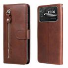 For Xiaomi Poco C40 Calf Texture Zipper Leather Phone Case(Brown) - 1