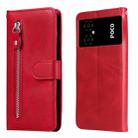 For Xiaomi Poco M4 5G Calf Texture Zipper Leather Phone Case(Red) - 1