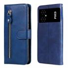 For Xiaomi Poco M4 5G Calf Texture Zipper Leather Phone Case(Blue) - 1