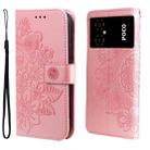 For Xiaomi Poco M4 5G 7-petal Flowers Embossing Leather Phone Case(Rose Gold) - 1