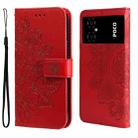 For Xiaomi Poco M4 5G 7-petal Flowers Embossing Leather Phone Case(Red) - 1