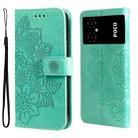 For Xiaomi Poco M4 5G 7-petal Flowers Embossing Leather Phone Case(Green) - 1