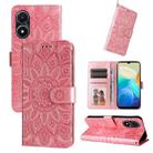 For vivo Y02s Embossed Sunflower Leather Phone Case(Pink) - 1