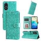 For vivo Y02s Embossed Sunflower Leather Phone Case(Green) - 1